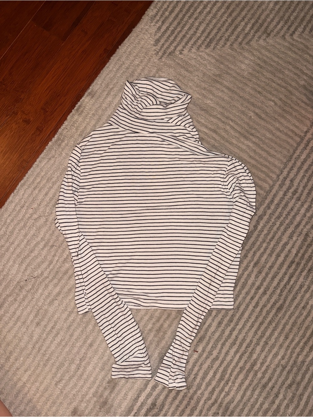 Lulu's Black and White Striped Turtleneck Crop Top